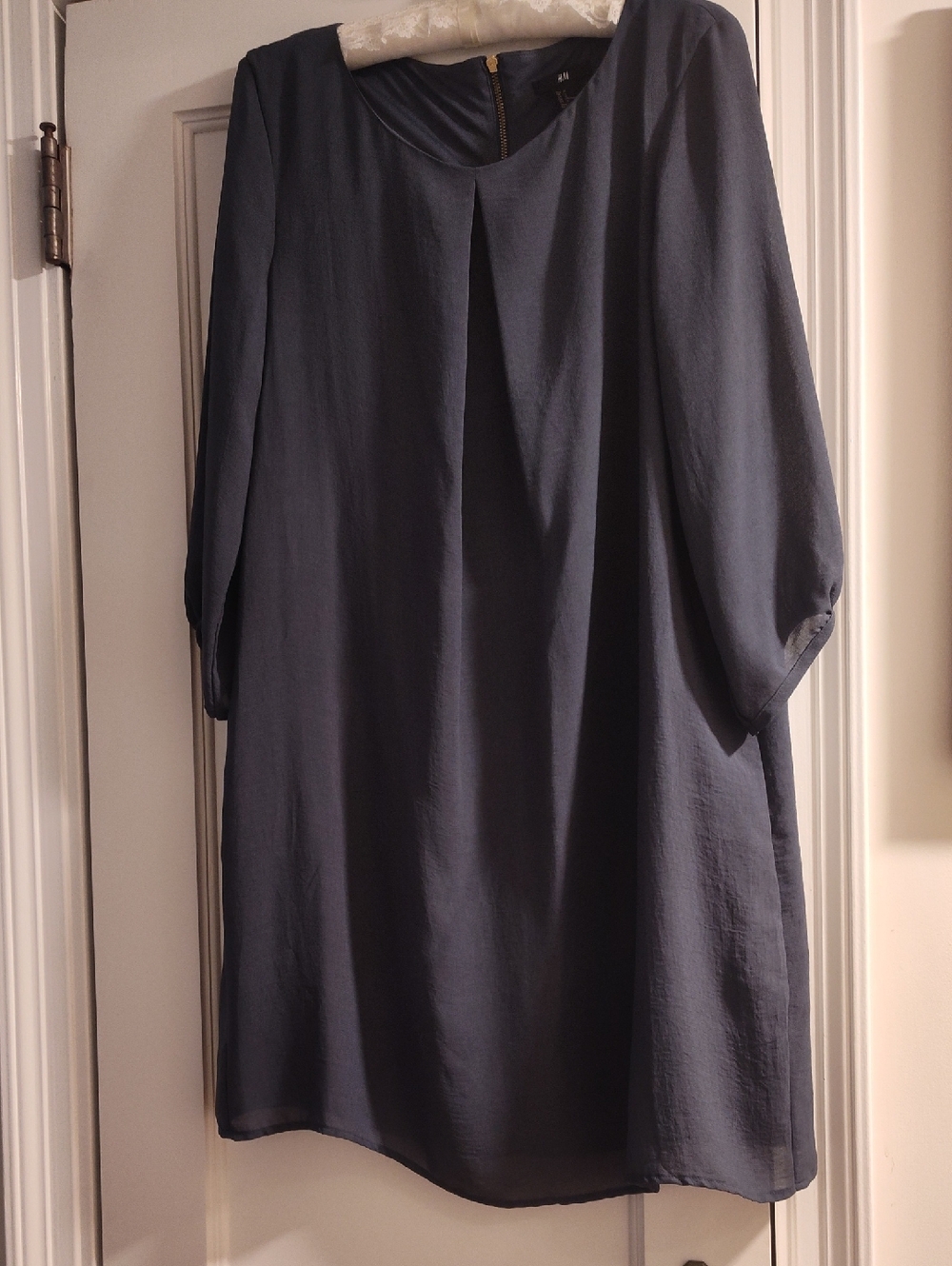 H&M Slate Grey Casual Shift Dress. Front Pleat, Back Zip.